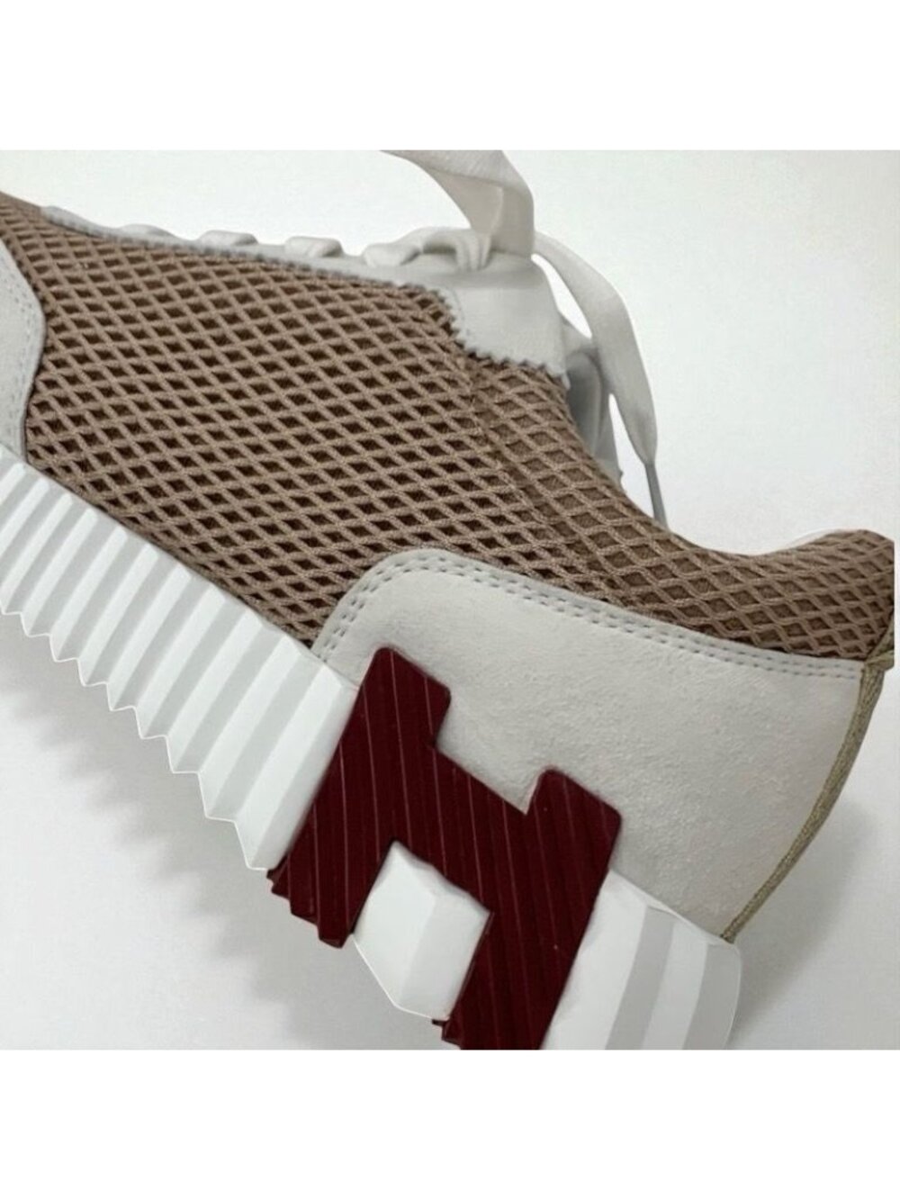 Hermes Bouncing Sneakers Shoes Fabric Suede Beige White - Picture 10 of 11